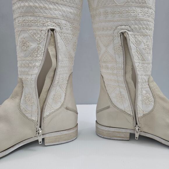 NEW Free People Bren Knee High Boot Womens EU 38 Cream Embroidered Boho Slouchy - Picture 4 of 15